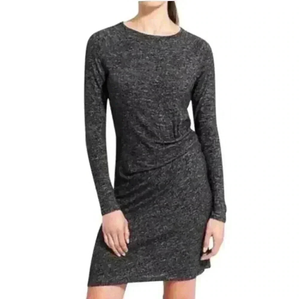 Athleta Women’s Small Dark Gray Ruched Jersey Dress Long Sleeves Knee Length